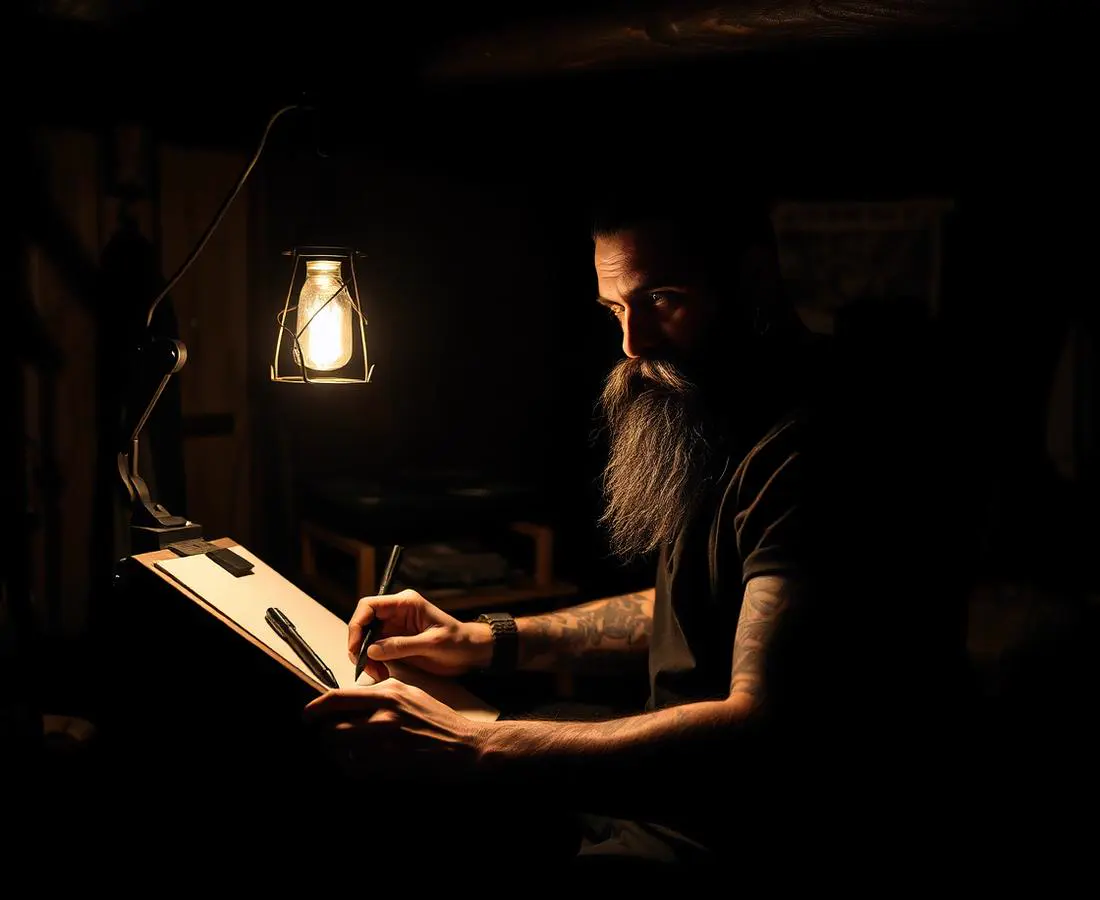 Le tatoueur au travail dans son atelier