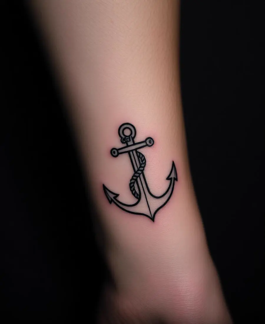 Tatouage Petite ancre au cordage – Poignet