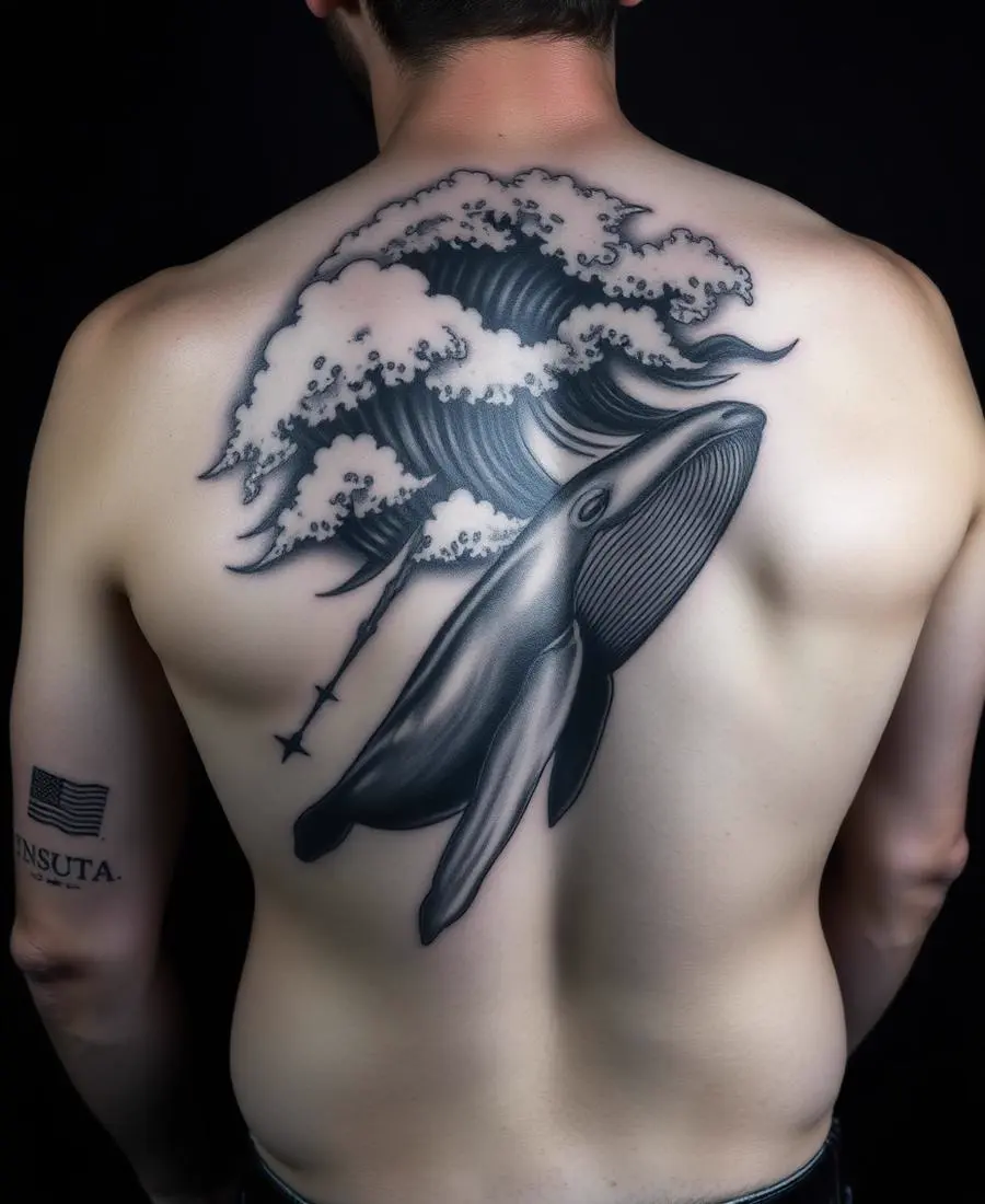 Tatouage Baleine sous la vague – Dos